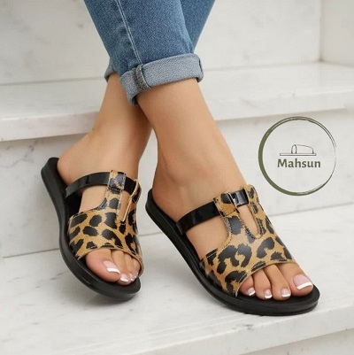 دمپایی زنانه مدل تیموتی پلنگی (PU)